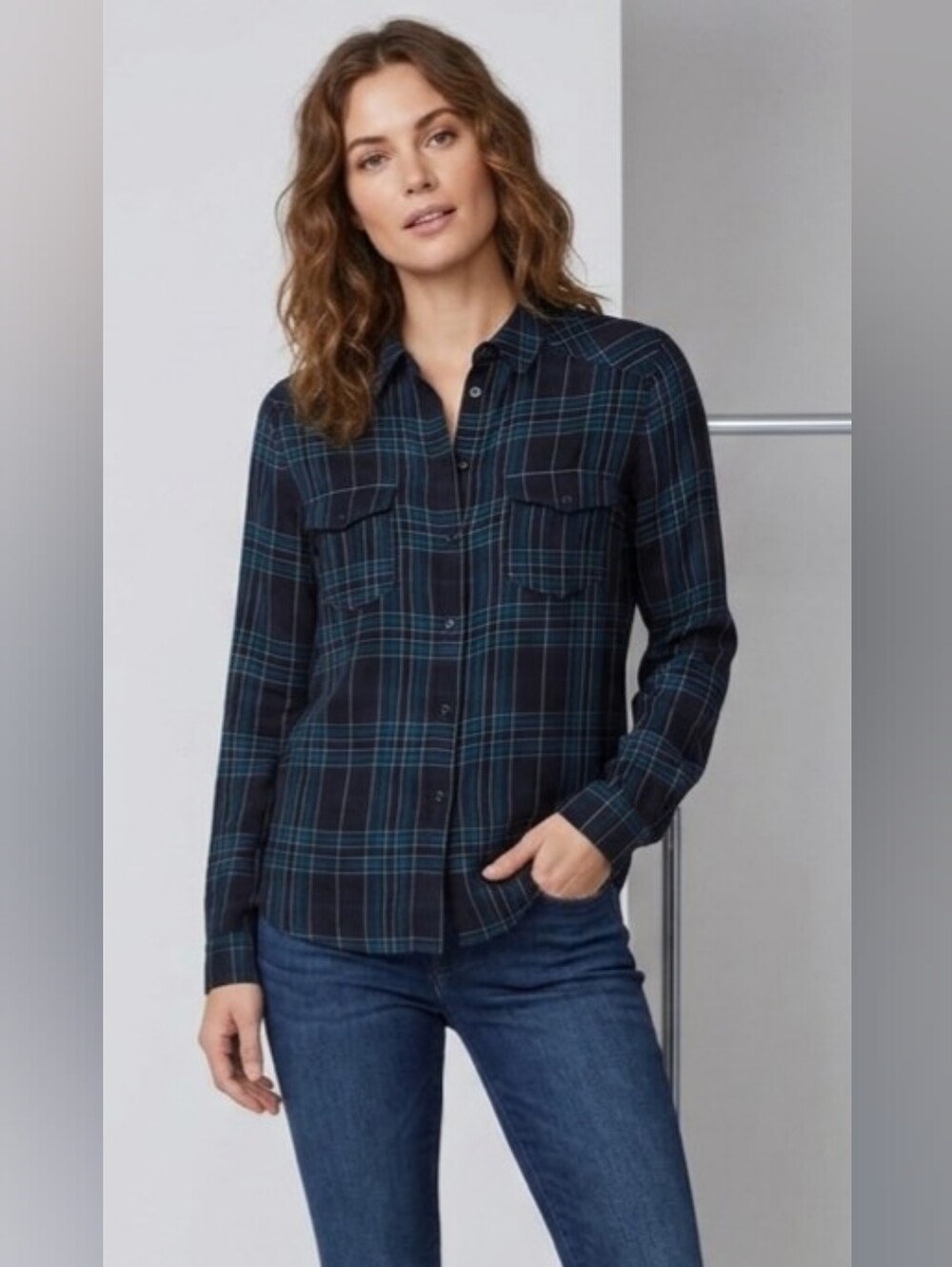 PAIGE Women Plaid Button-Down Shirt Size Large Long Sleeves